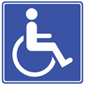 Blue Badge - Blue square with a white symbol of a person sat in a wheelchair
